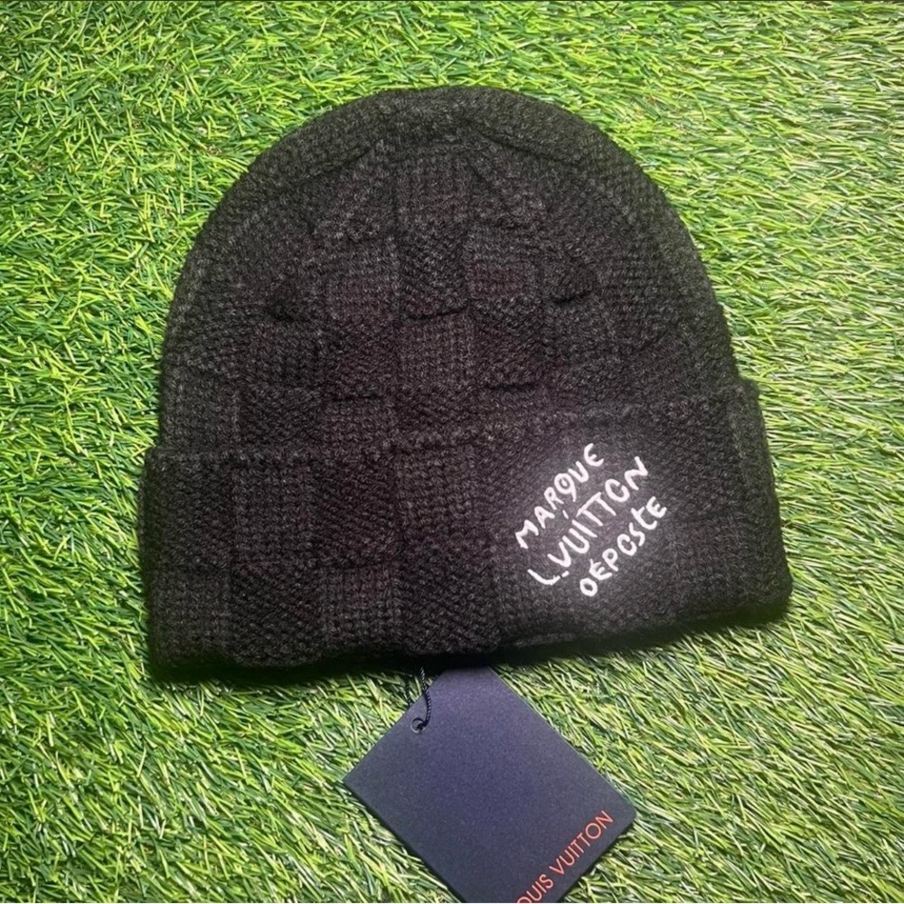 Louis Vuitton Black Knit Beanie with Patch Detail